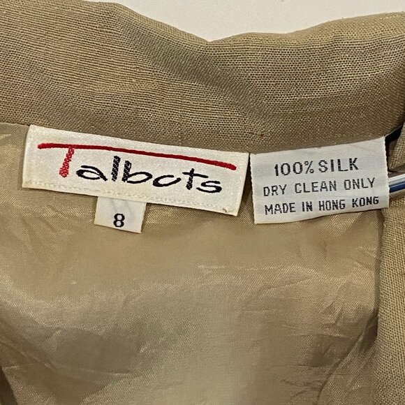 Vintage Talbots 100% Silk Blazer Jacket Size 8 Long Sleeve 1 Button Tan - Picture 6 of 7